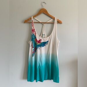 Old Navy white and teal Swim Coverup with Colorful Macaw bird Design -size M